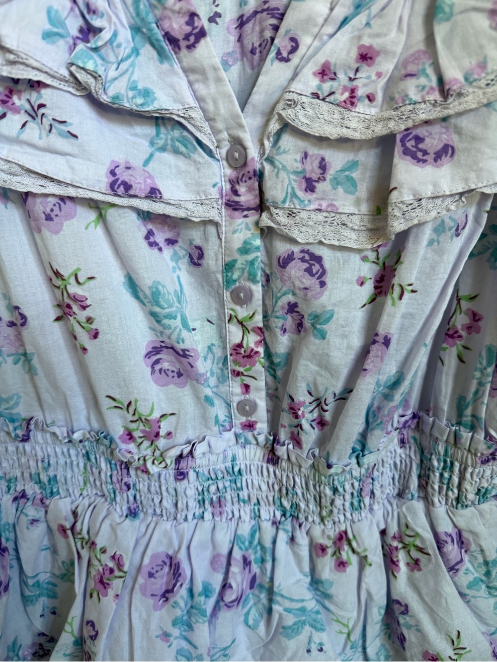 LoveShackFancy Lavender Floral Ruffle Mini Dress Size Large Cottagecore - Picture 6 of 8